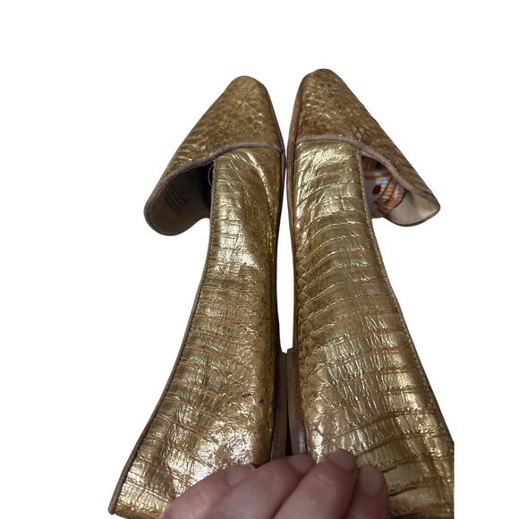 Brian Atwood Sz 10 Gold Metallic Snakeskin Textured Leather Loafers - Picture 8 of 8